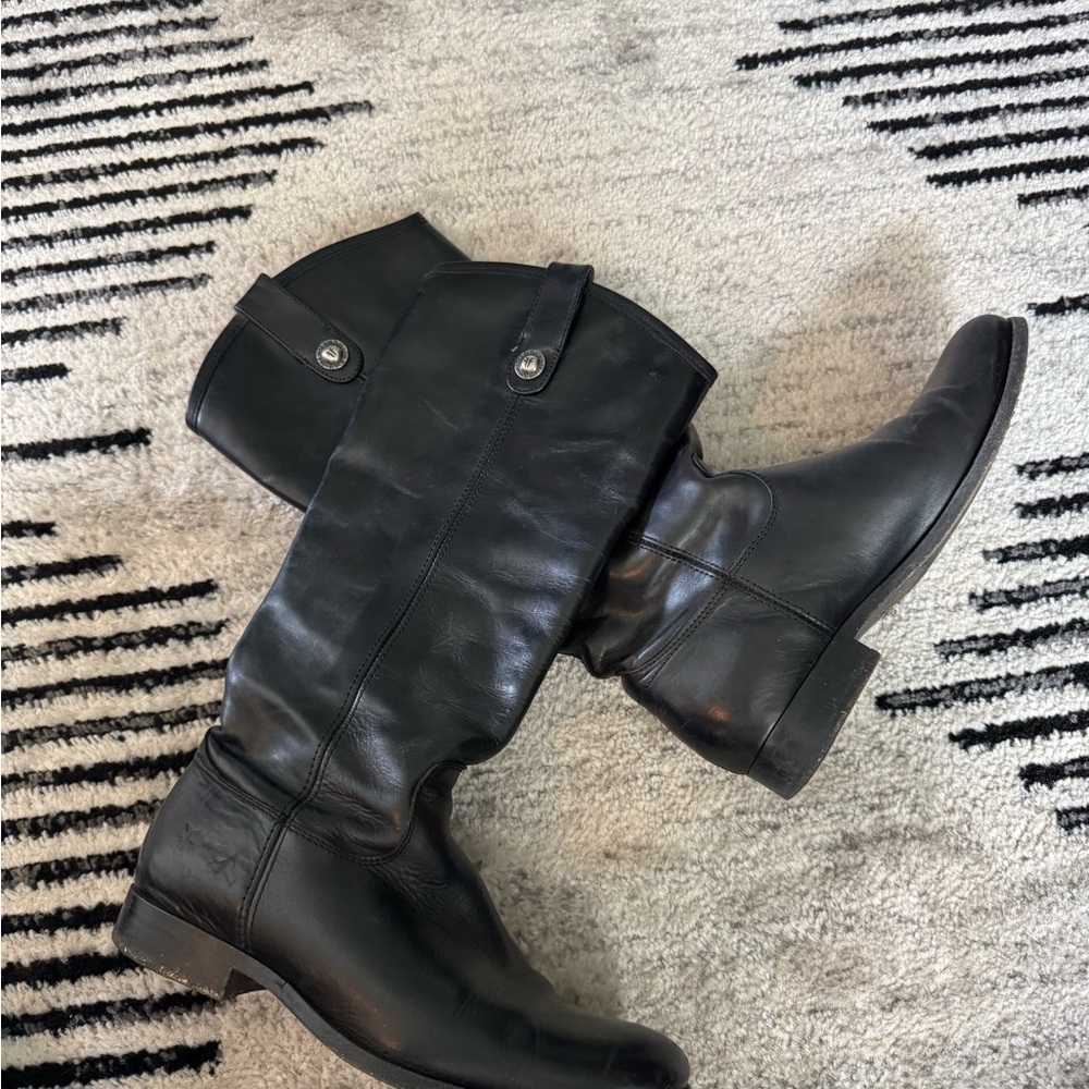 Frye Black Leather Melissa Button boots